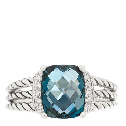 David Yurman Sterling Silver Diamond Hampton Blue Topaz 10mm Petite Wheaton Ring 54 6.75 1 of 6