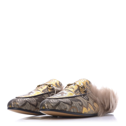 Gucci Brocade Fur Womens Princetown Slippers 38.5 Brown 3 of 10