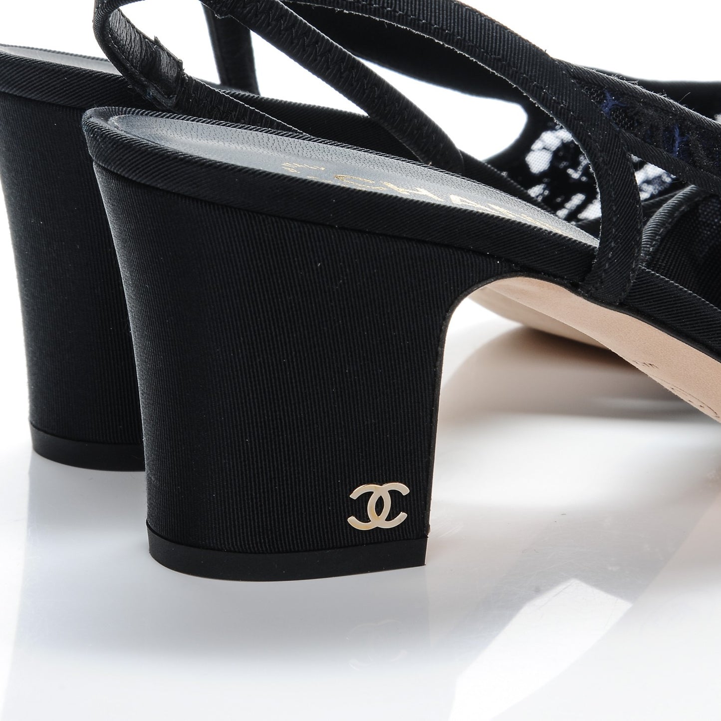 Lace Grosgrain Cap Toe CC Slingback Pumps 41 Navy Black