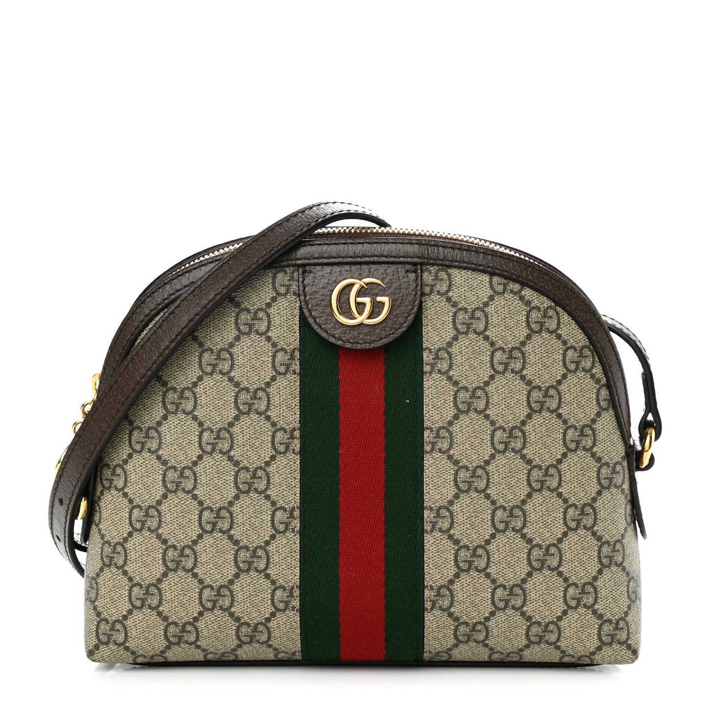 GG Supreme Monogram Textured Dollar Calfskin Web Small Ophidia Dome Shoulder Bag Beige Ebony New Acero
