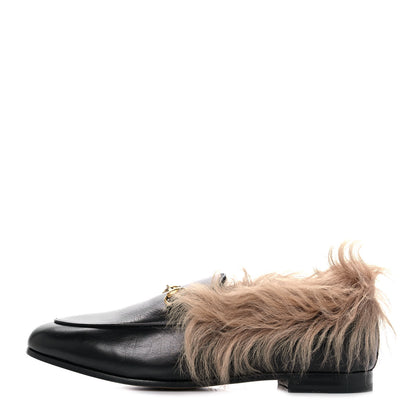 Gucci Malaga Kid Fur Womens Jordaan Loafers 38 Black Natural 1 of 8