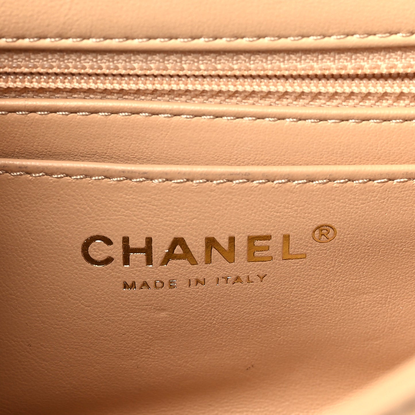 Lambskin Quilted Mini Rectangular Pearl Crush Flap Beige