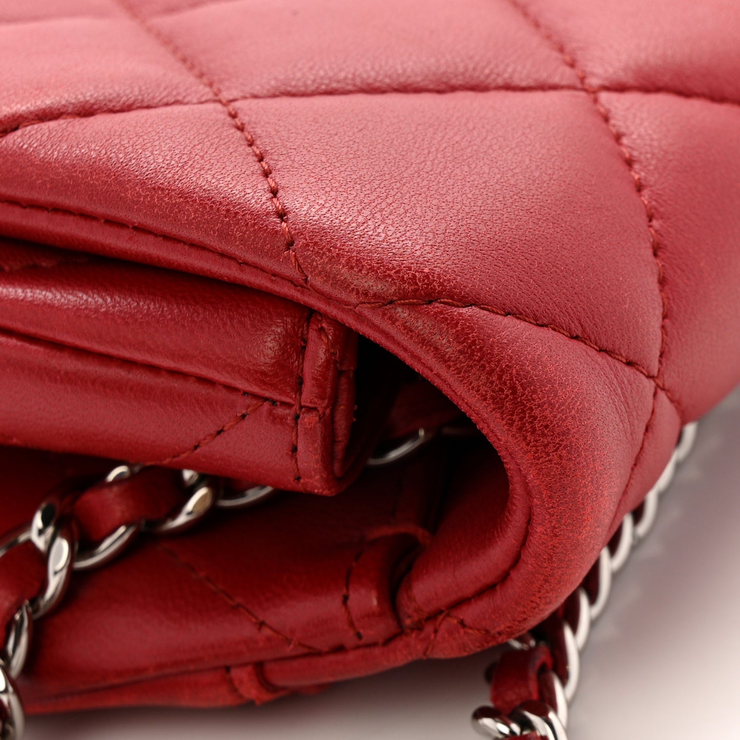 Lambskin Quilted Clutch With Chain Flap Red