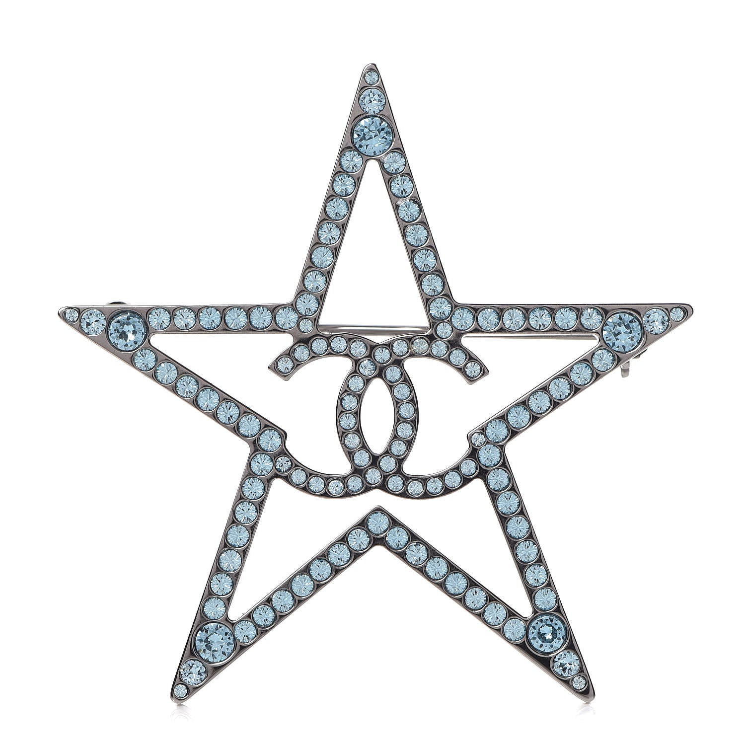 Chanel Ruthenium Crystal Star CC Brooch Blue 1 of 4