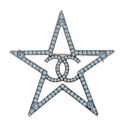 Chanel Ruthenium Crystal Star CC Brooch Blue 1 of 4