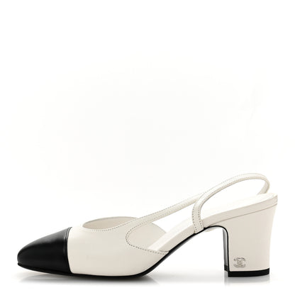 Chanel Lambskin Cap Toe CC Slingback Pumps 36.5 White Black 1 of 11