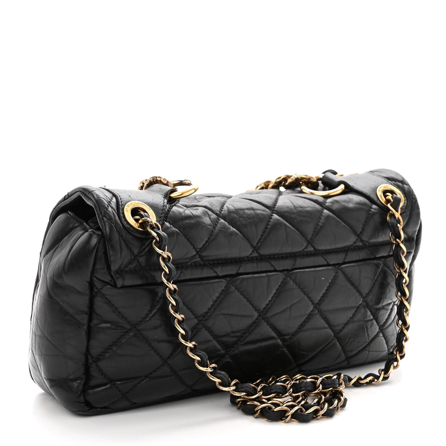 Aged Calfskin Quilted Medium Pondichery Flap Black