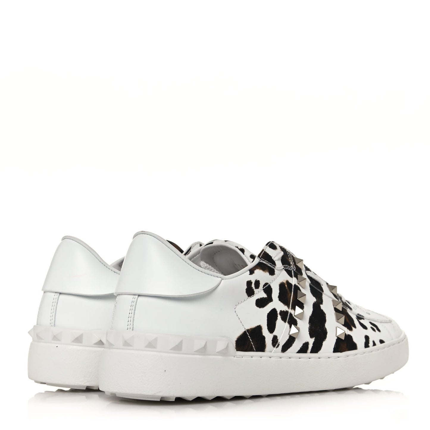 Calfskin Leopard Print Rockstud Untitled Open Sneakers 40 White