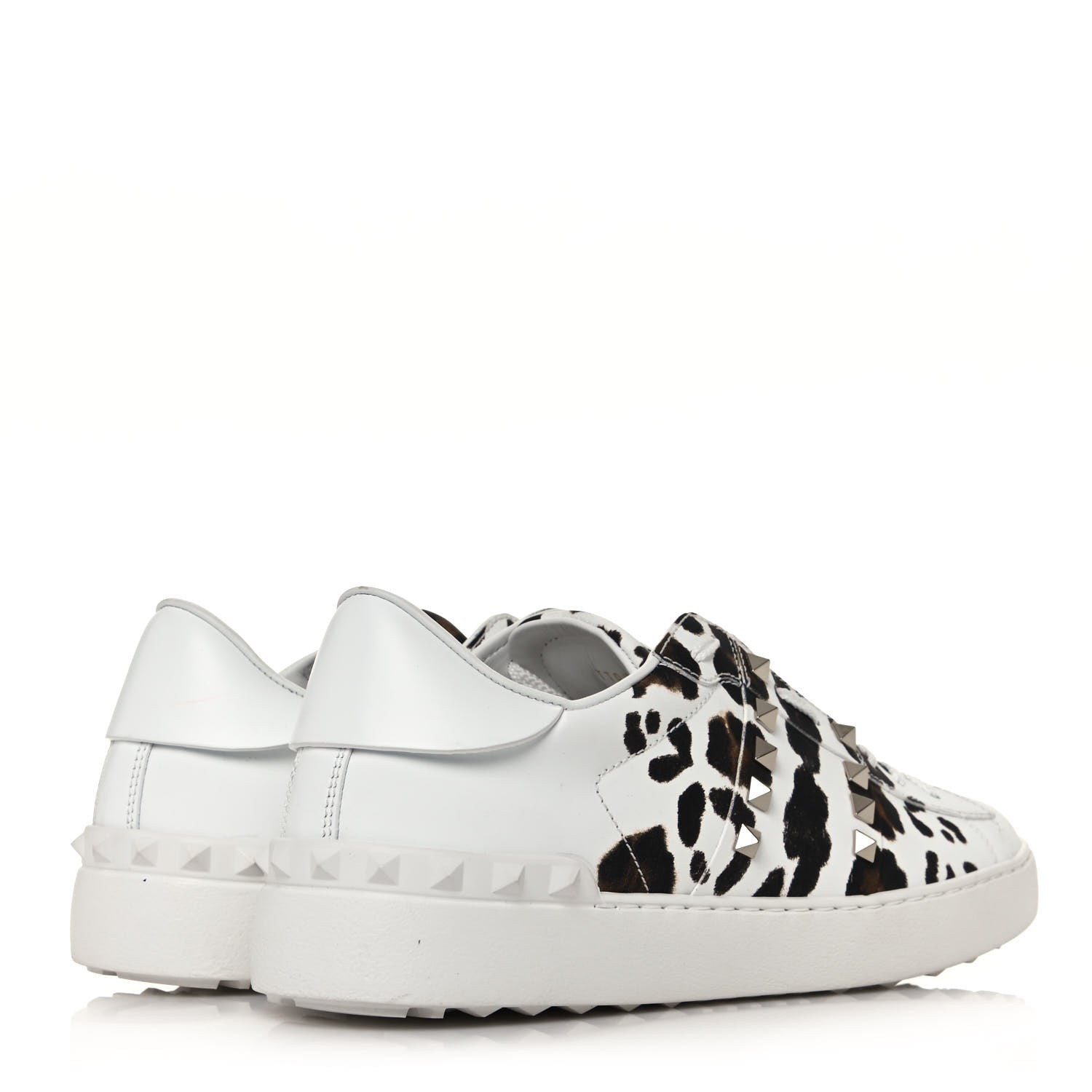Valentino Garavani Calfskin Leopard Print Rockstud Untitled Open Sneakers 40 White 4 of 8