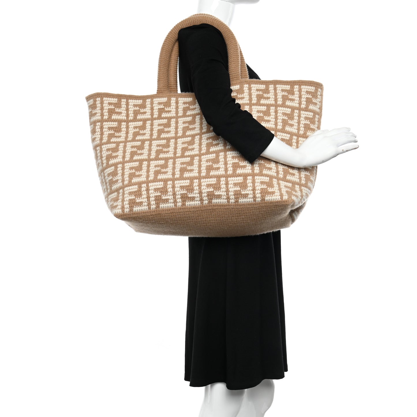 Cashmere Knit FF Large Shopper Tote Cammello