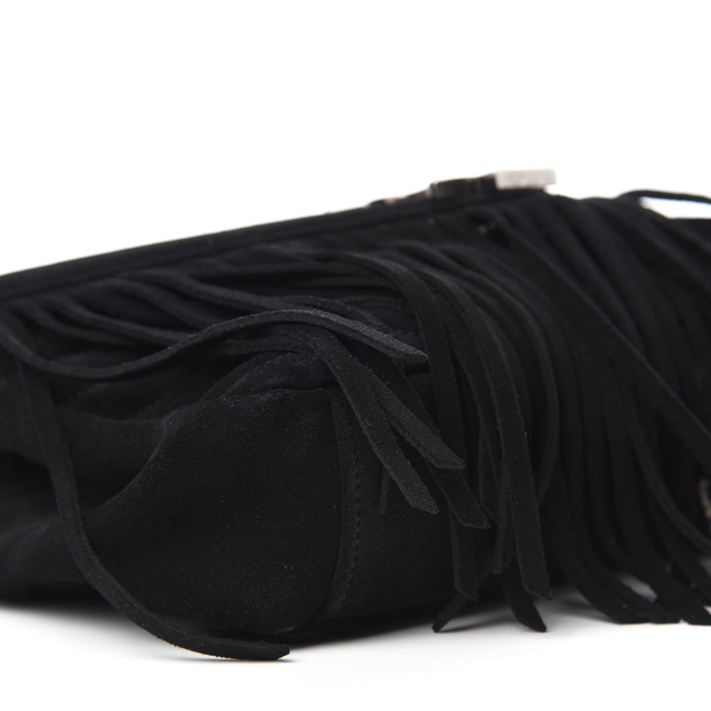 Suede Matelasse Chevron Fringe Monogram Medium College Bag Black