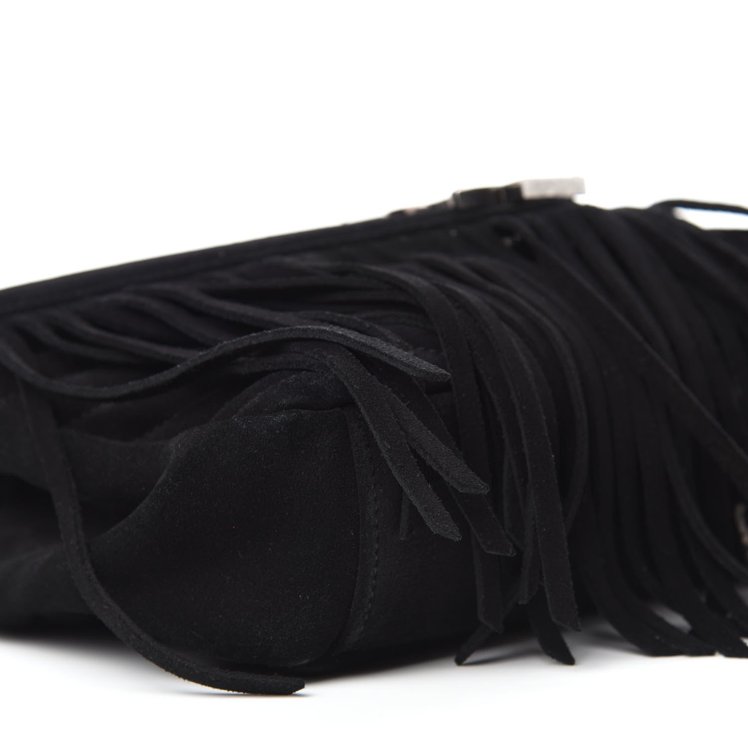 Saint Laurent Suede Matelasse Chevron Fringe Monogram Medium College Bag Black 6 of 11