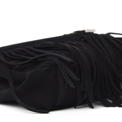 Saint Laurent Suede Matelasse Chevron Fringe Monogram Medium College Bag Black 6 of 11