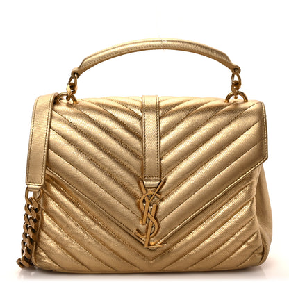 Saint Laurent Metallic Calfskin Matelasse Chevron Monogram Medium College Bag Gold 1 of 8