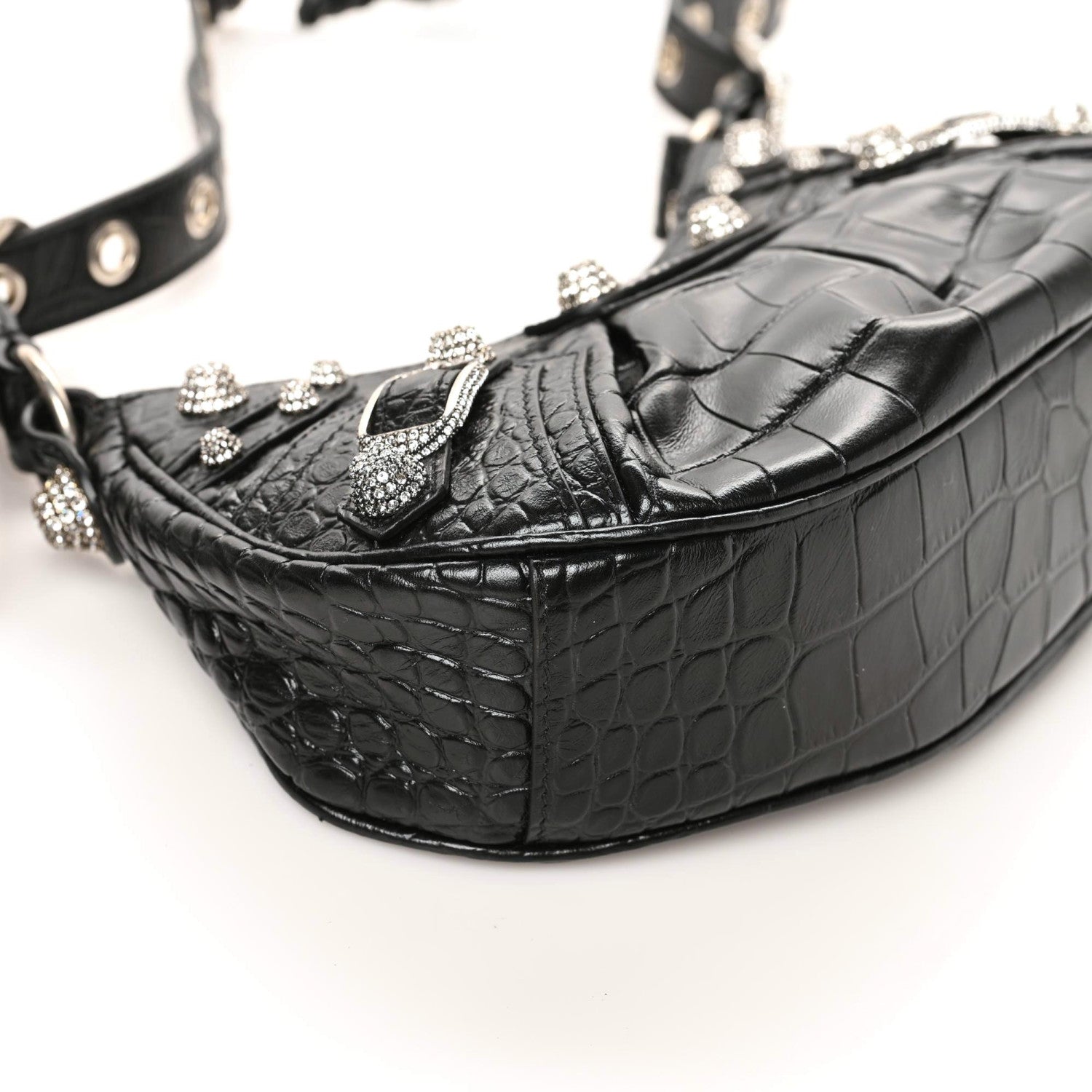 Balenciaga Extra Supple Calfskin Crystal Crocodile Embossed Le Cagole Shoulder Bag XS Black 5 of 9