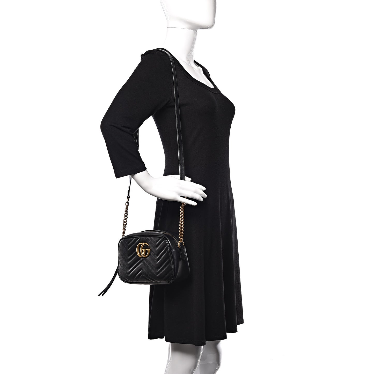 Calfskin Matelasse Small GG Marmont Chain Shoulder Bag Black