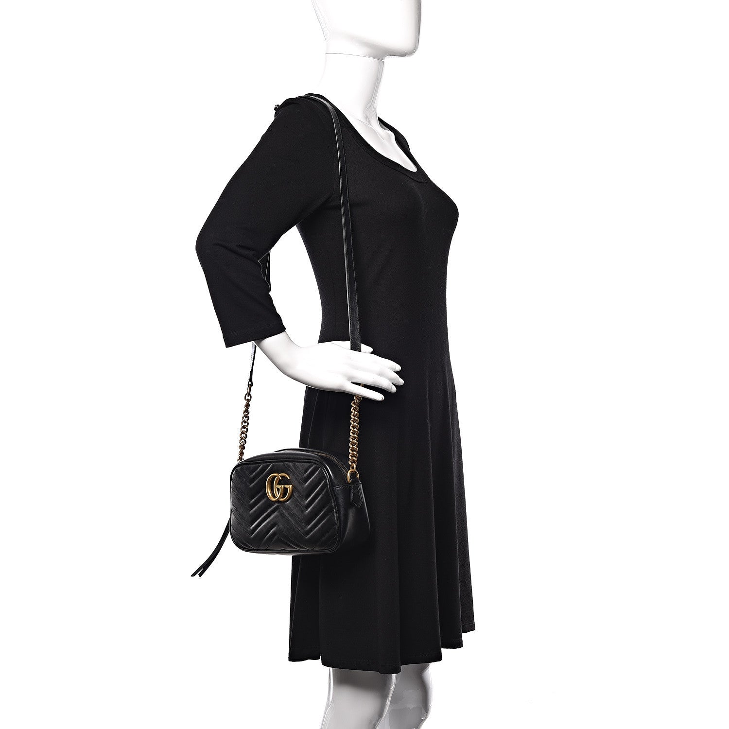 Gucci Calfskin Matelasse Small GG Marmont Chain Shoulder Bag Black 2 of 11