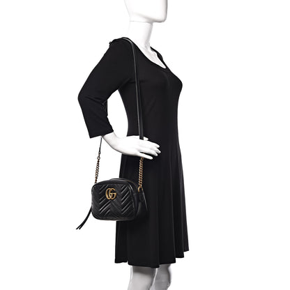 Gucci Calfskin Matelasse Small GG Marmont Chain Shoulder Bag Black 2 of 11