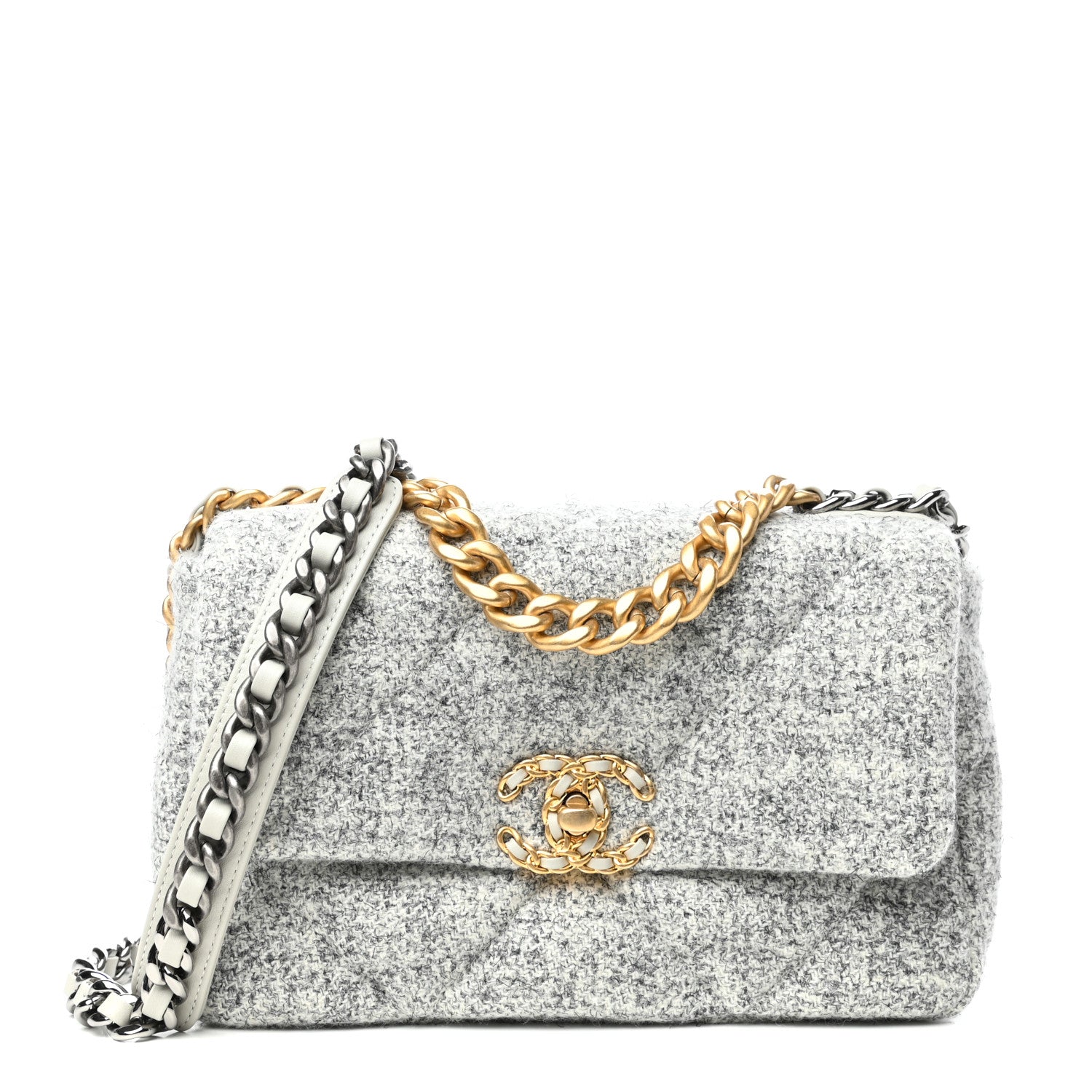 Chanel Tweed Quilted Medium Chanel 19 Flap Grey Ecru 1 of 11