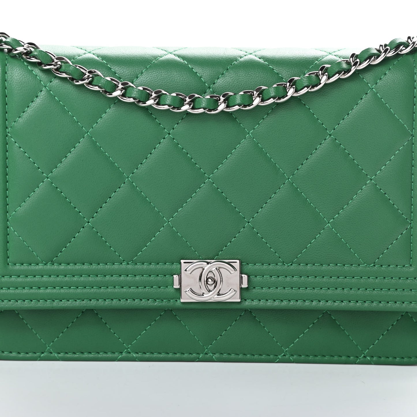 Lambskin Quilted Boy Wallet On Chain WOC Green