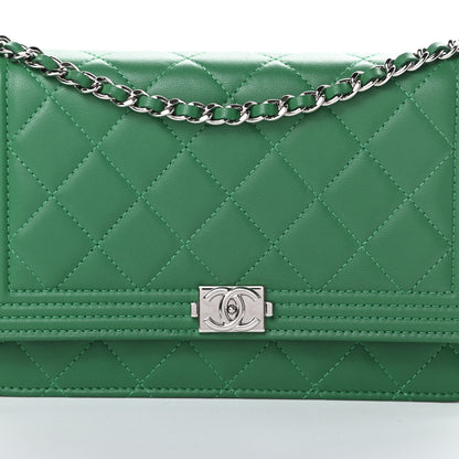 Chanel Lambskin Quilted Boy Wallet On Chain WOC Green 9 of 15