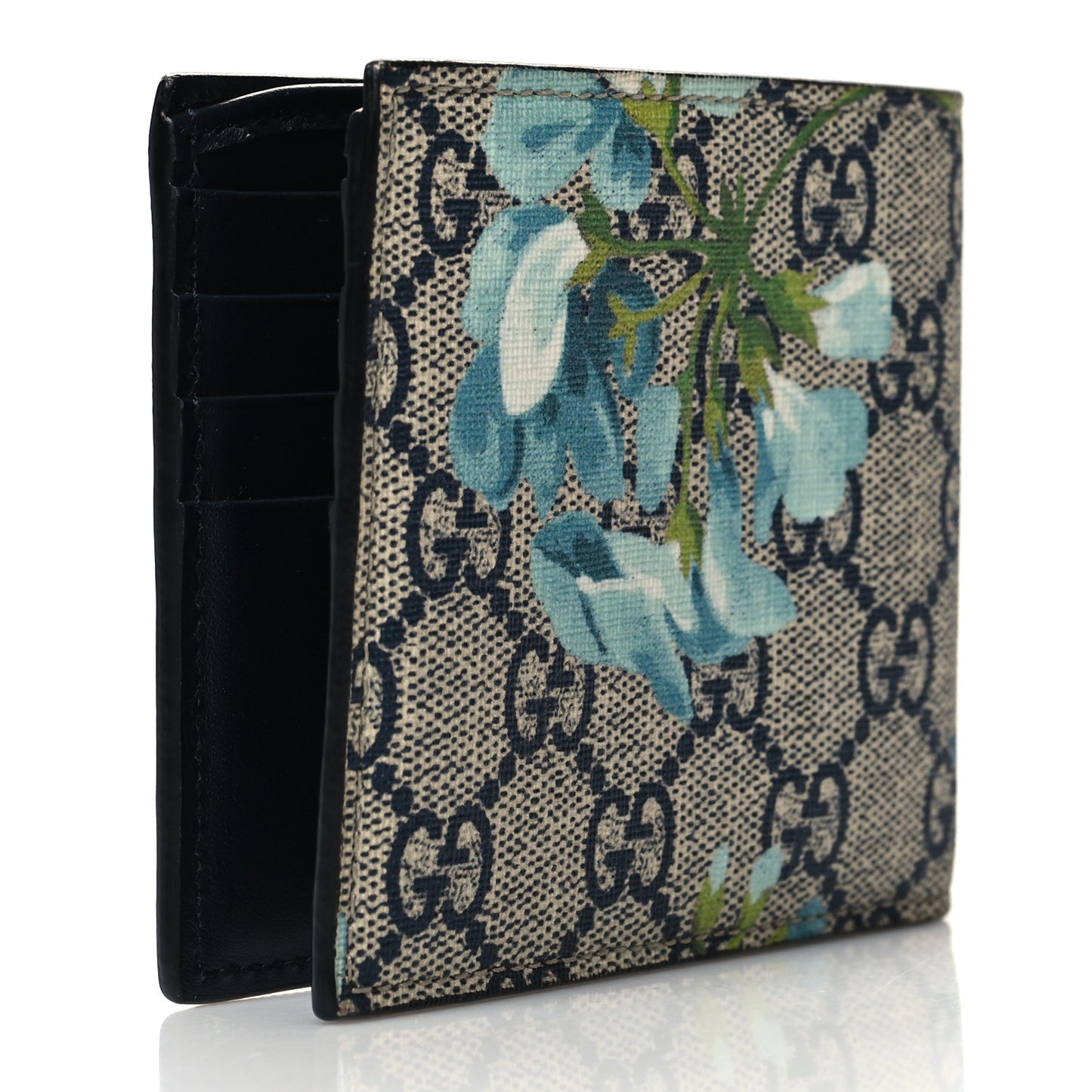 GG Supreme Monogram Blooms Bi-Fold Wallet Beige Blue Navy