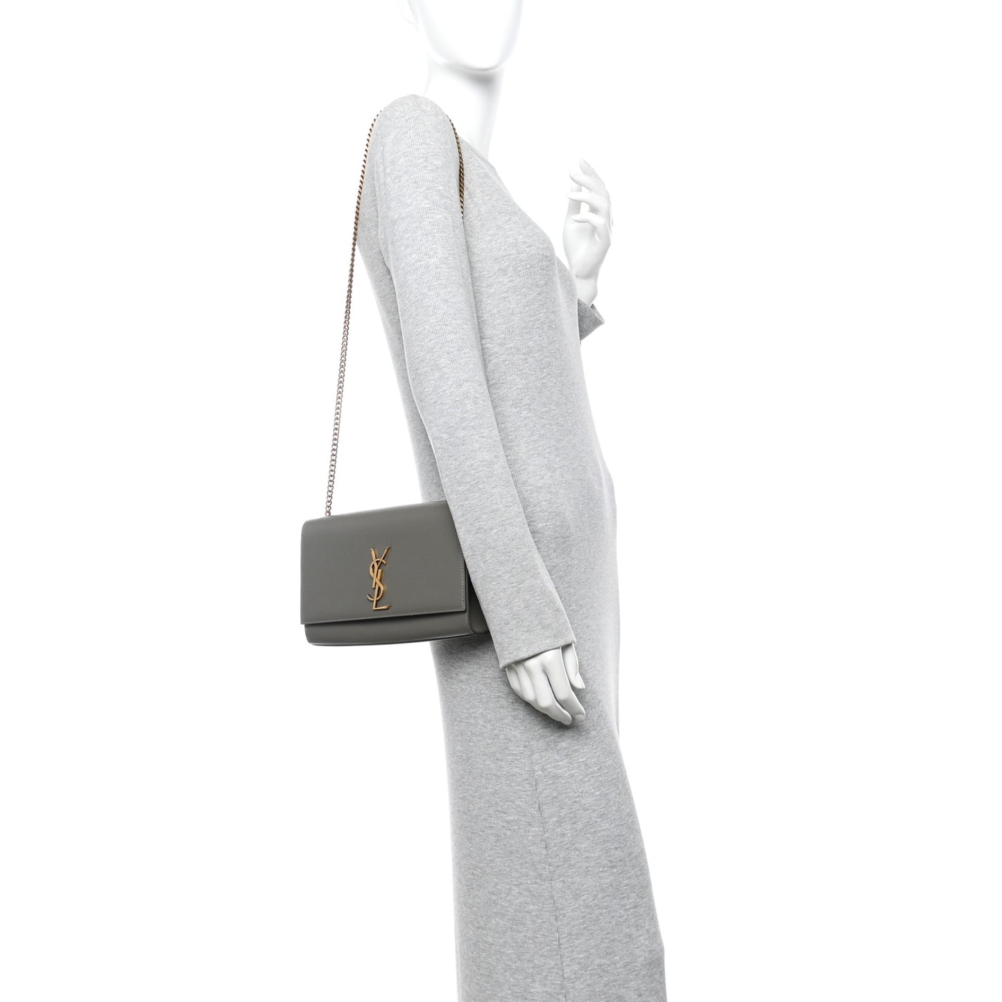 Grain De Poudre Medium Classic Monogram Kate Satchel Earth Grey