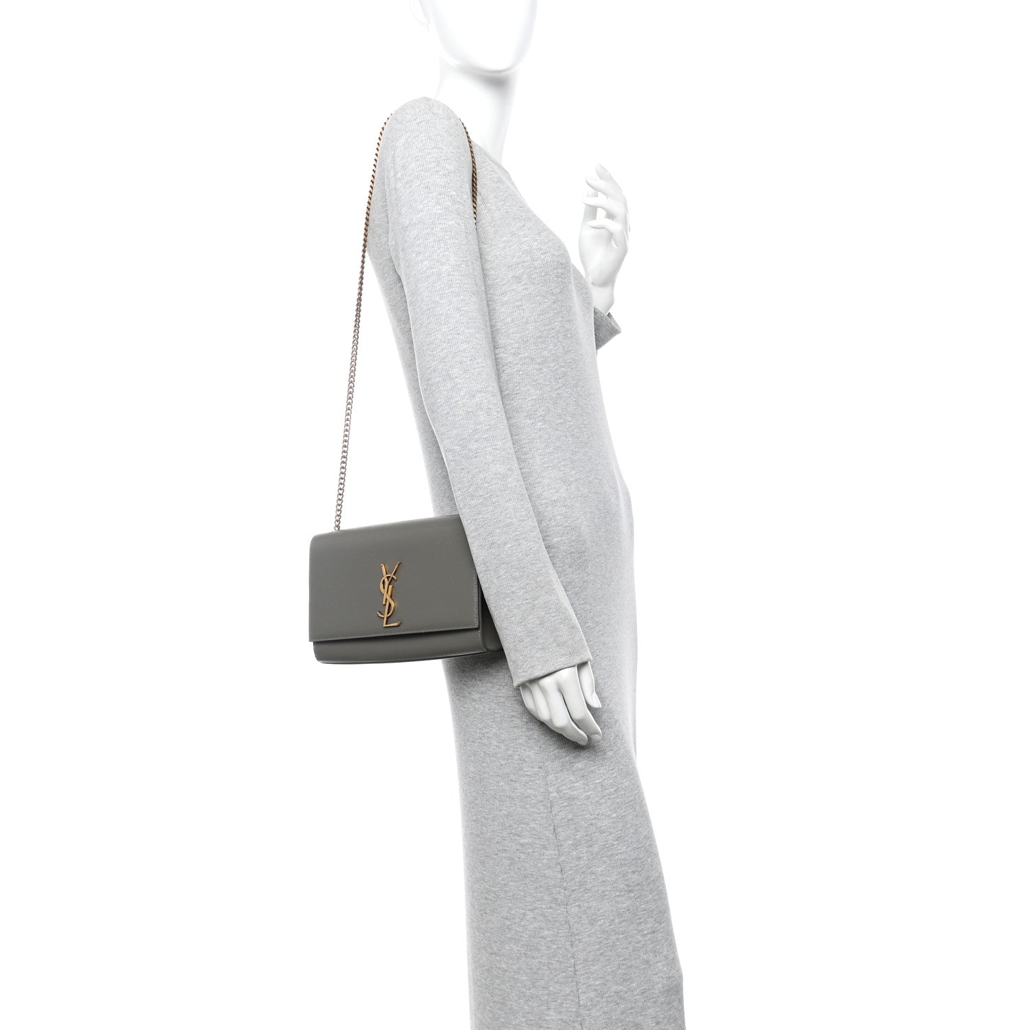 Saint Laurent Grain De Poudre Medium Classic Monogram Kate Satchel Earth Grey 2 of 8