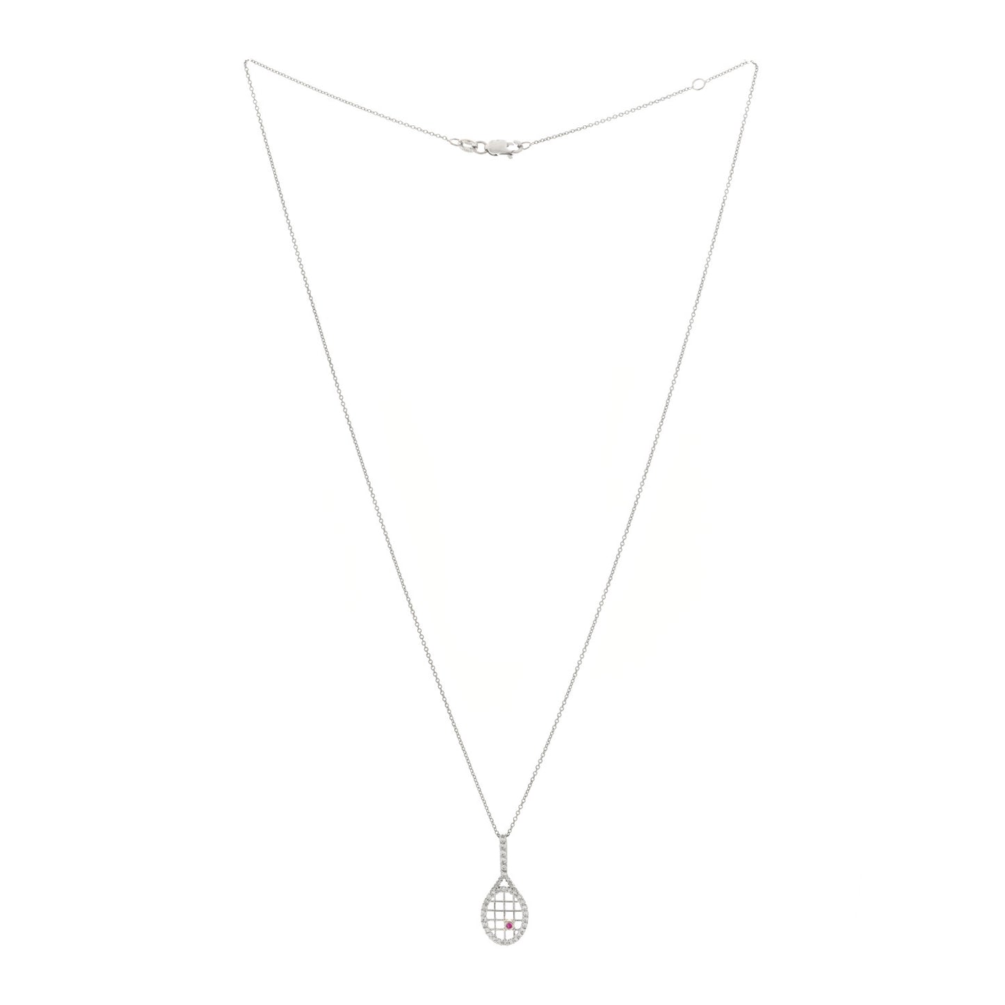 18K White Gold Diamond Tiny Treasures Tennis Racket Pendant Necklace