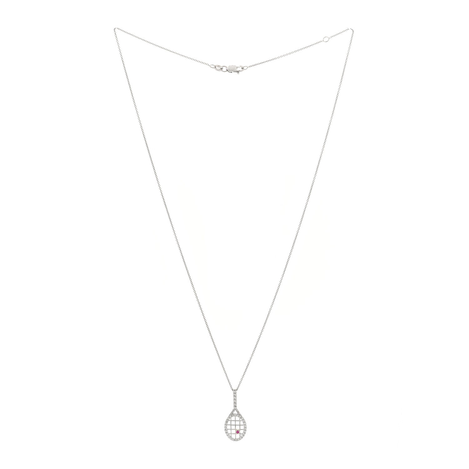 Roberto Coin 18K White Gold Diamond Tiny Treasures Tennis Racket Pendant Necklace 3 of 4