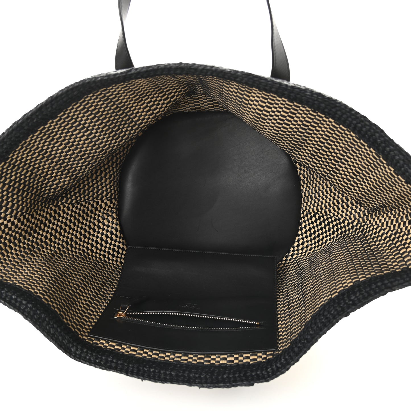 Raffia Calfskin Medium Panier Tote Black Naturale