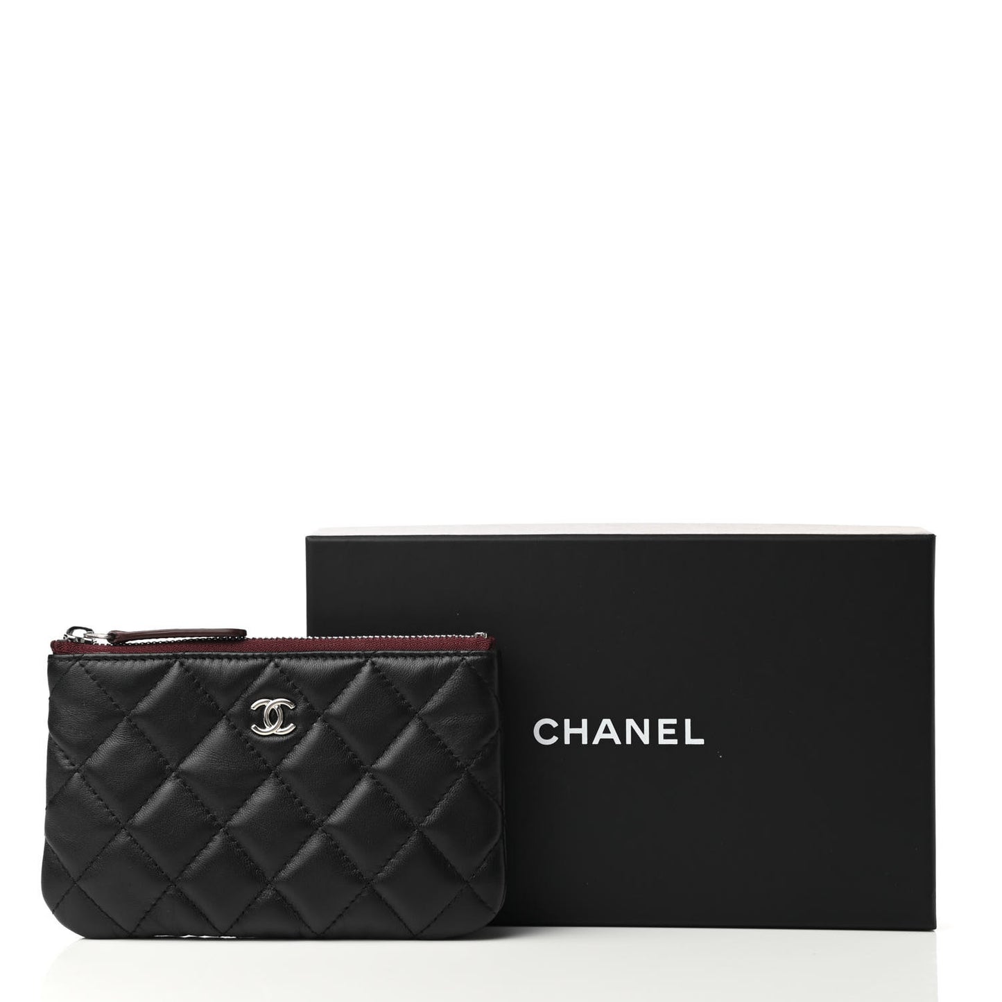 Lambskin Quilted Small Cosmetic Case Black
