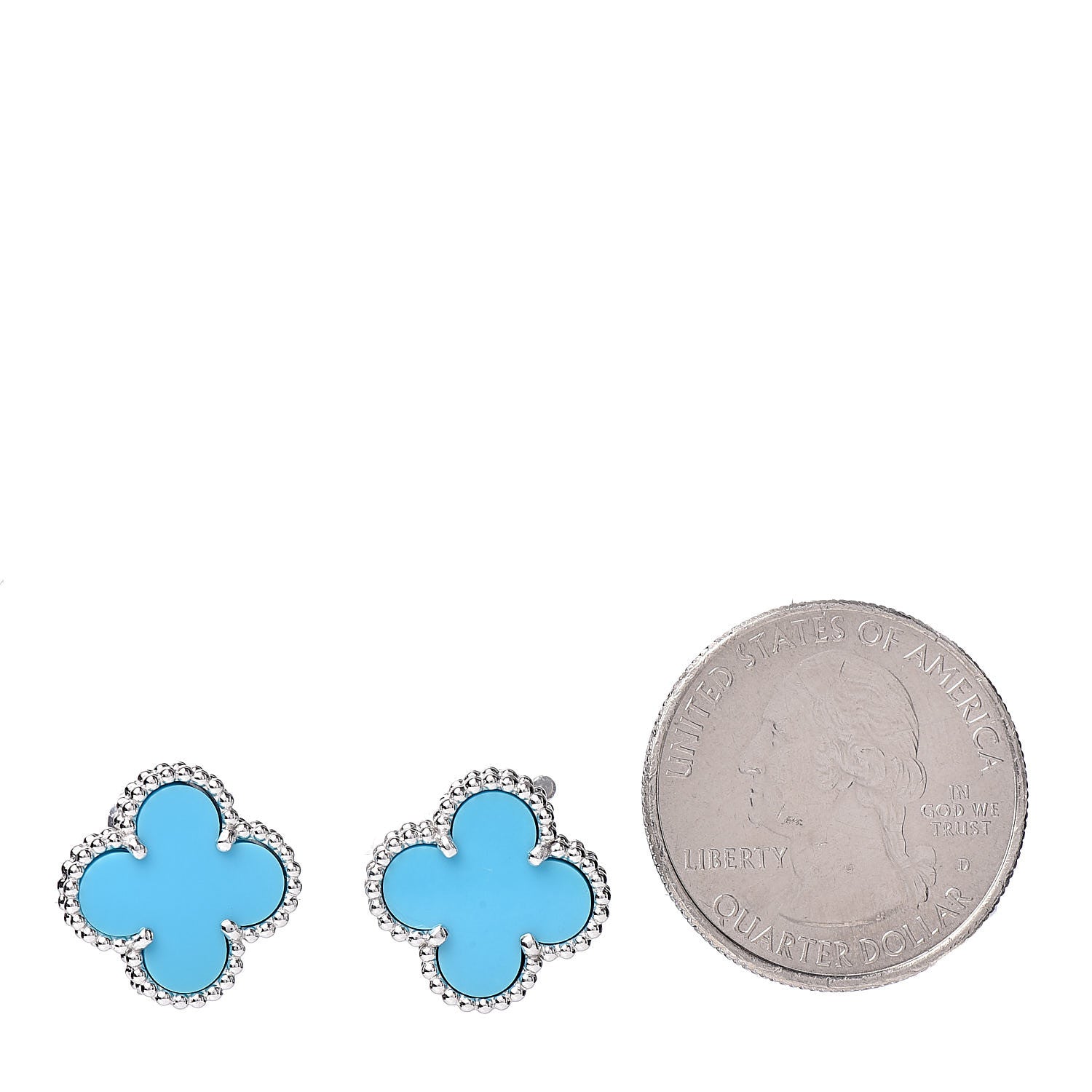 Van Cleef & Arpels 18K White Gold Turquoise Vintage Alhambra Earrings 2 of 5