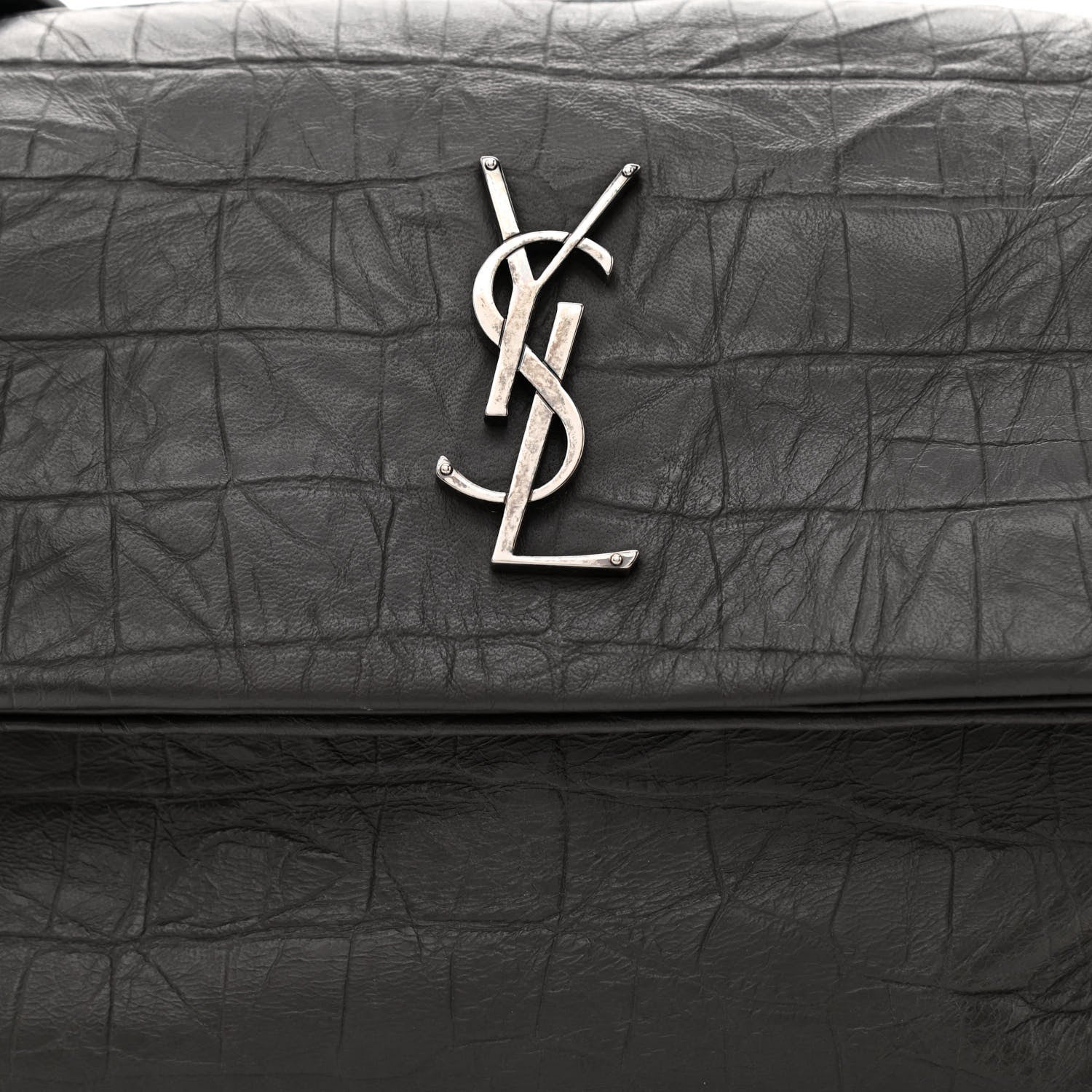 Saint Laurent Calfskin Crocodile Embossed Small West Hollywood Monogram Fold-Over Black 8 of 10