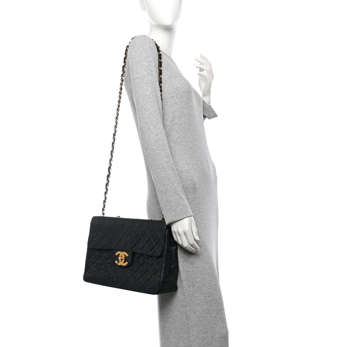 Lambskin Quilted XL Jumbo Single Flap Black