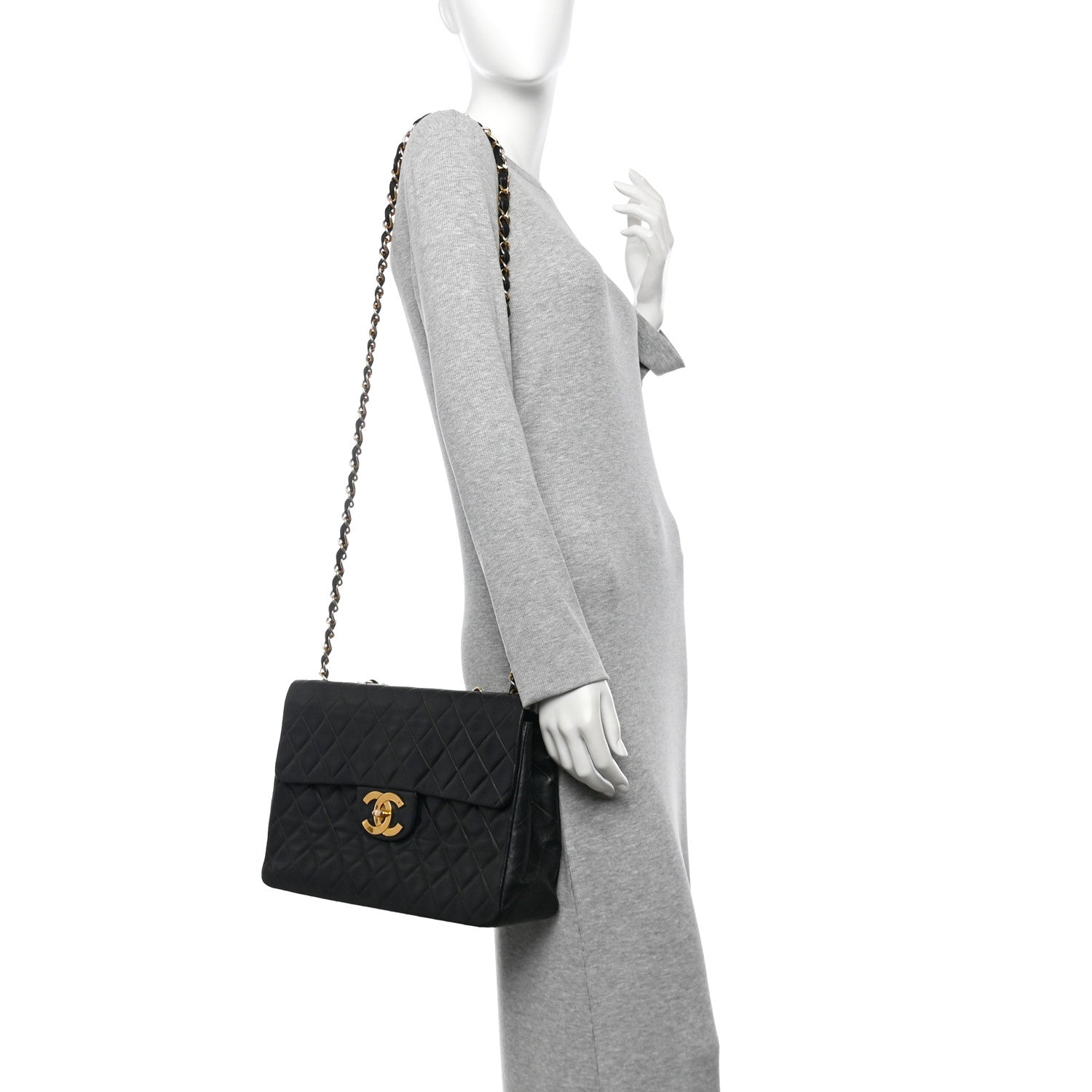 Chanel Lambskin Quilted XL Jumbo Single Flap Black 2 of 13