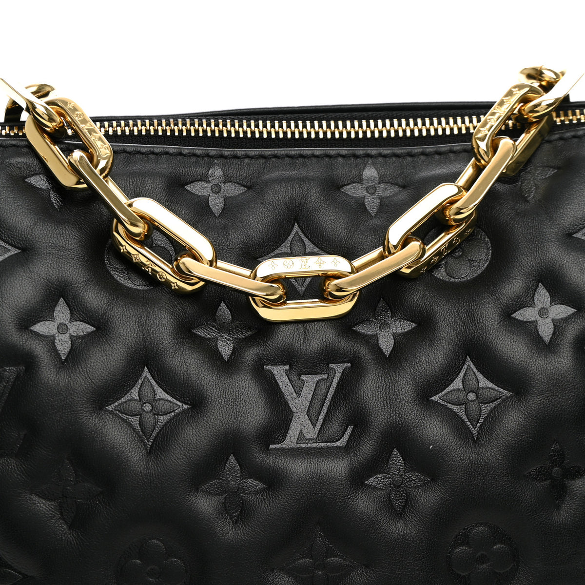 Louis Vuitton Lambskin Embossed Monogram Coussin PM Black 7 of 9