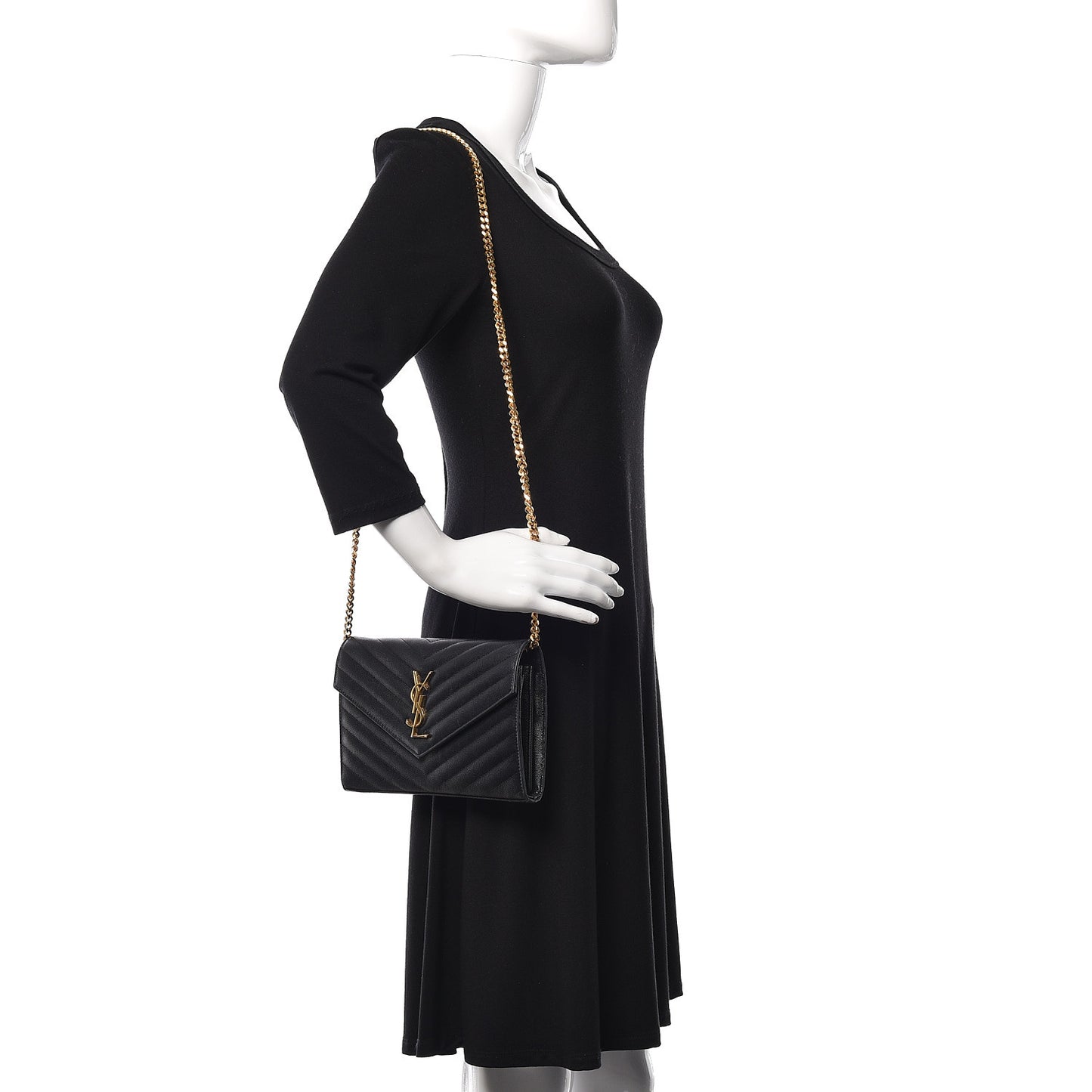 Grain De Poudre Matelasse Chevron Monogram Chain Wallet Black