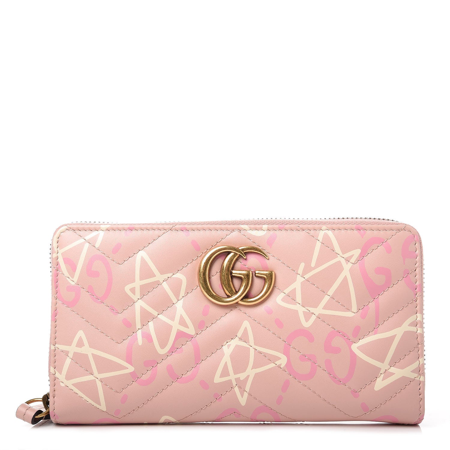 Gucci Calfskin Matelasse GucciGhost GG Marmont Zip Around Wallet Perfect Pink Rosa Ivory 1 of 10