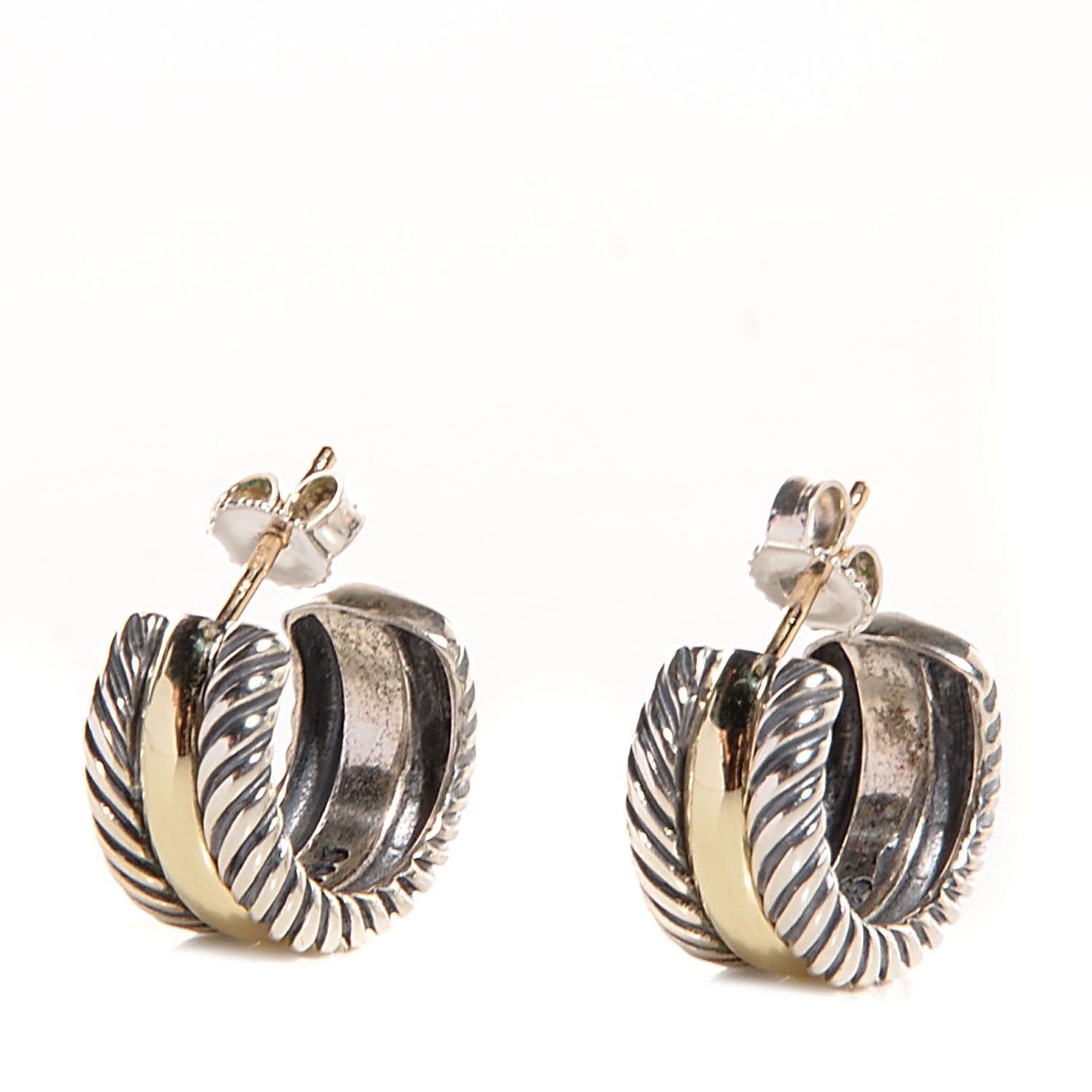 David Yurman Sterling Silver 14K Yellow Gold 16mm Cable Classics Hoop Earrings 1 of 6