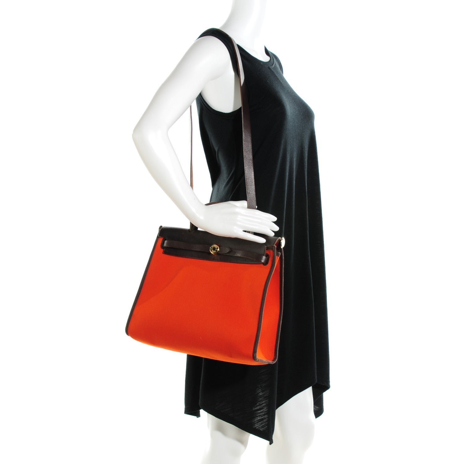 Hermes Toile Vache Calfskin Herbag 30 PM Orange Red 2 of 12