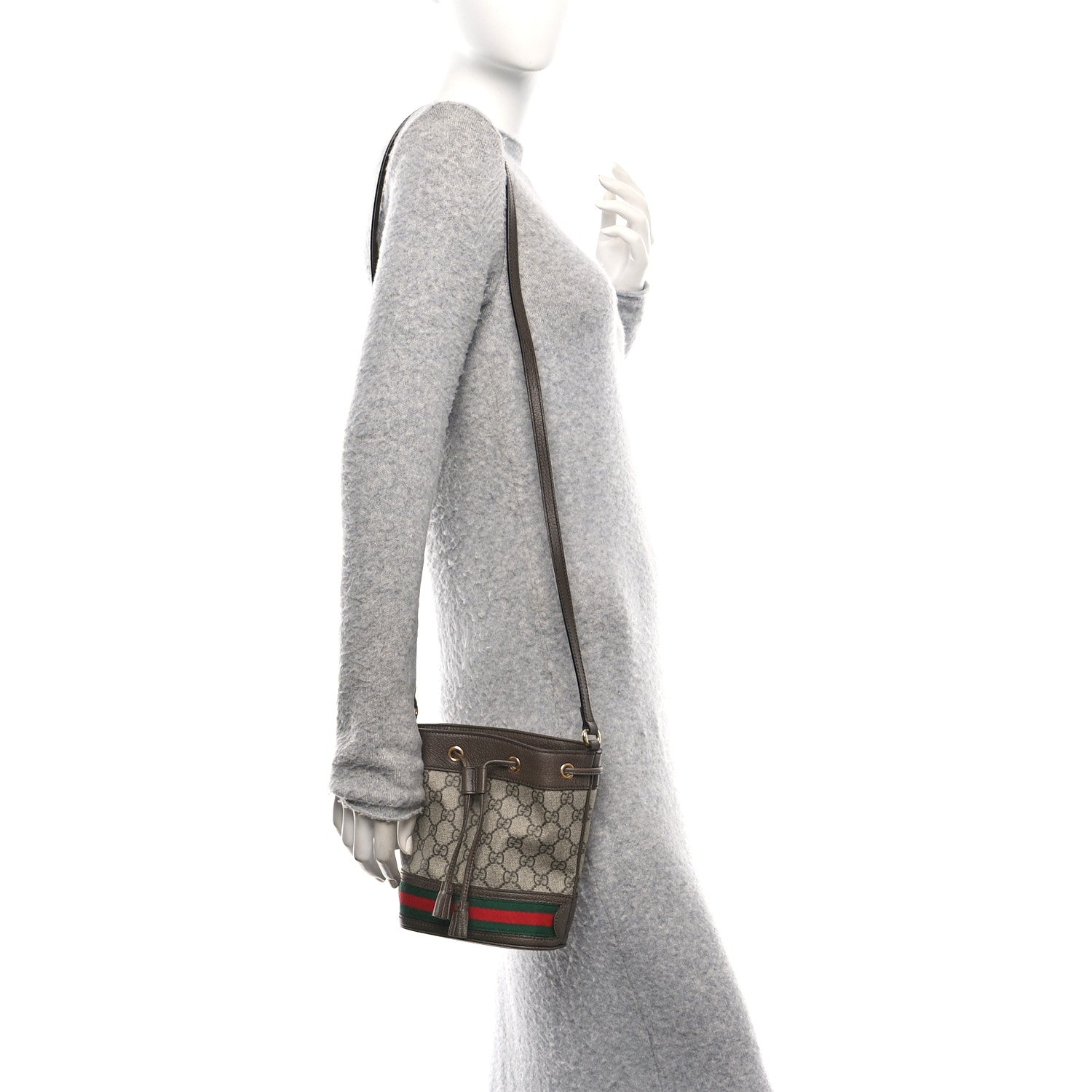 Gucci GG Supreme Monogram Web Mini Ophidia Bucket Bag Brown 2 of 10