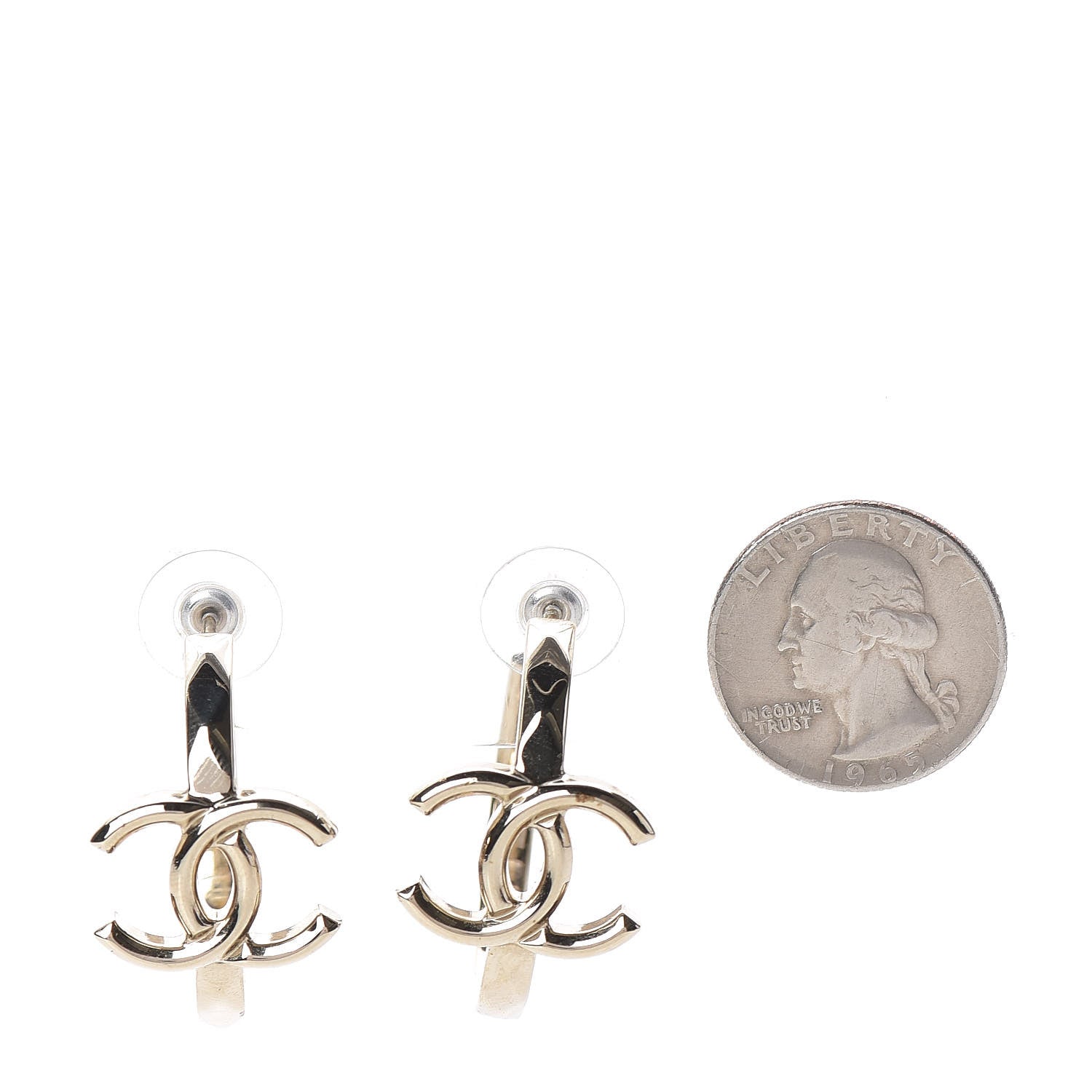 Chanel Metal Textured CC Hoop Earrings Gold 2 of 6