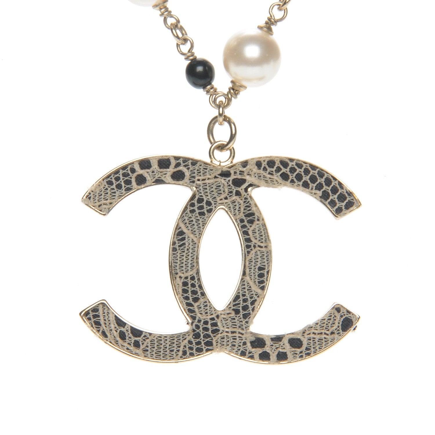 Chanel Pearl Beaded Lace CC Necklace Black Gold 4 of 5