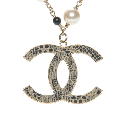 Chanel Pearl Beaded Lace CC Necklace Black Gold 4 of 5