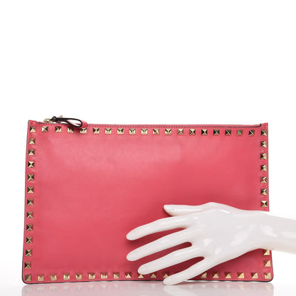 Valentino Garavani Vitello Large Rockstud Zip Pouch Deep Rose 2 of 7