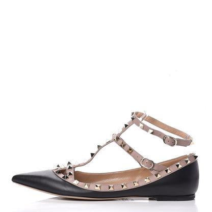 Valentino Garavani Nappa Rockstud Cage Ballerina Flats 40.5 Black Poudre 1 of 15