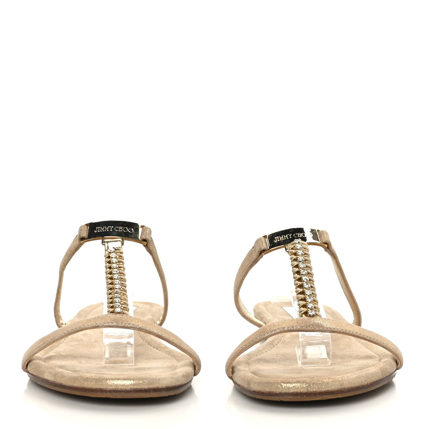 Jimmy Choo Metallic Calfskin Thong Sandals 38.5 Champagne 2 of 8