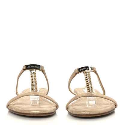 Jimmy Choo Metallic Calfskin Thong Sandals 38.5 Champagne 2 of 8