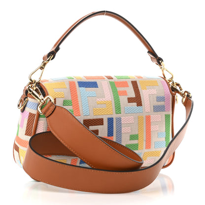 Fendi Kuban Canvas Vitello King FF Embroidered Baguette Grezzo Multicolor 3 of 9